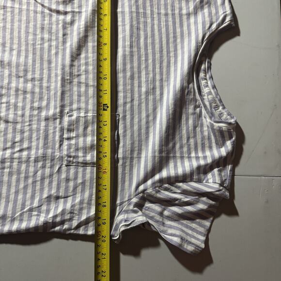 Garnet Hill Top Large Womens Organic Cotton Tee Lavender White Stripe Simple - Picture 6 of 7